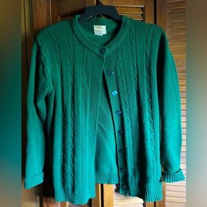 Emerald Button-Up Women's Cable Knit Cardigan Vintage Grandpa Core